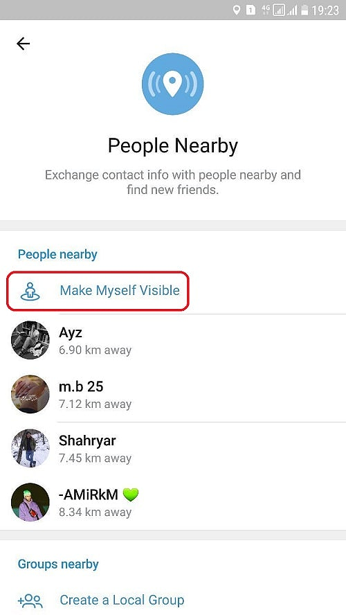مراحل پیدا کردن افراد نزدیک در تلگرام