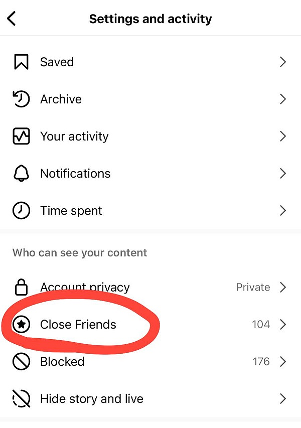 Close Friends List on Instagram